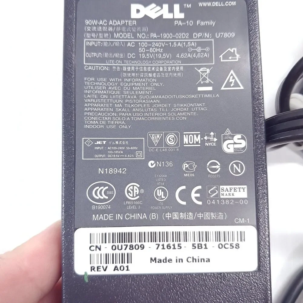 Dell 90W Laptop Charger AC Adapter Power Supply U7809 PA-1900-02D2 oem genuine